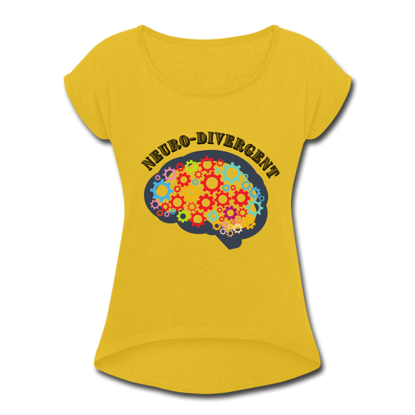 Neurodivergent Women's Roll Cuff T-Shirt - mustard yellow