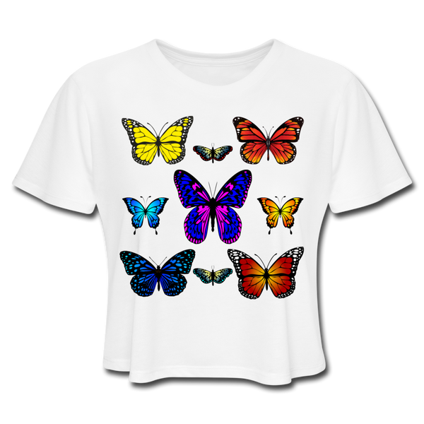 Butterfly Women's Cropped T-Shirt - white