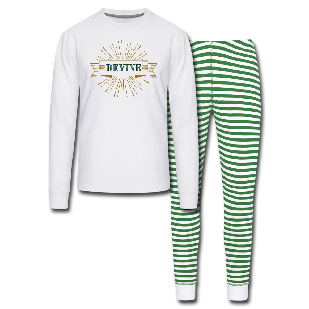Devine Unisex Pajama Set - white/green stripe