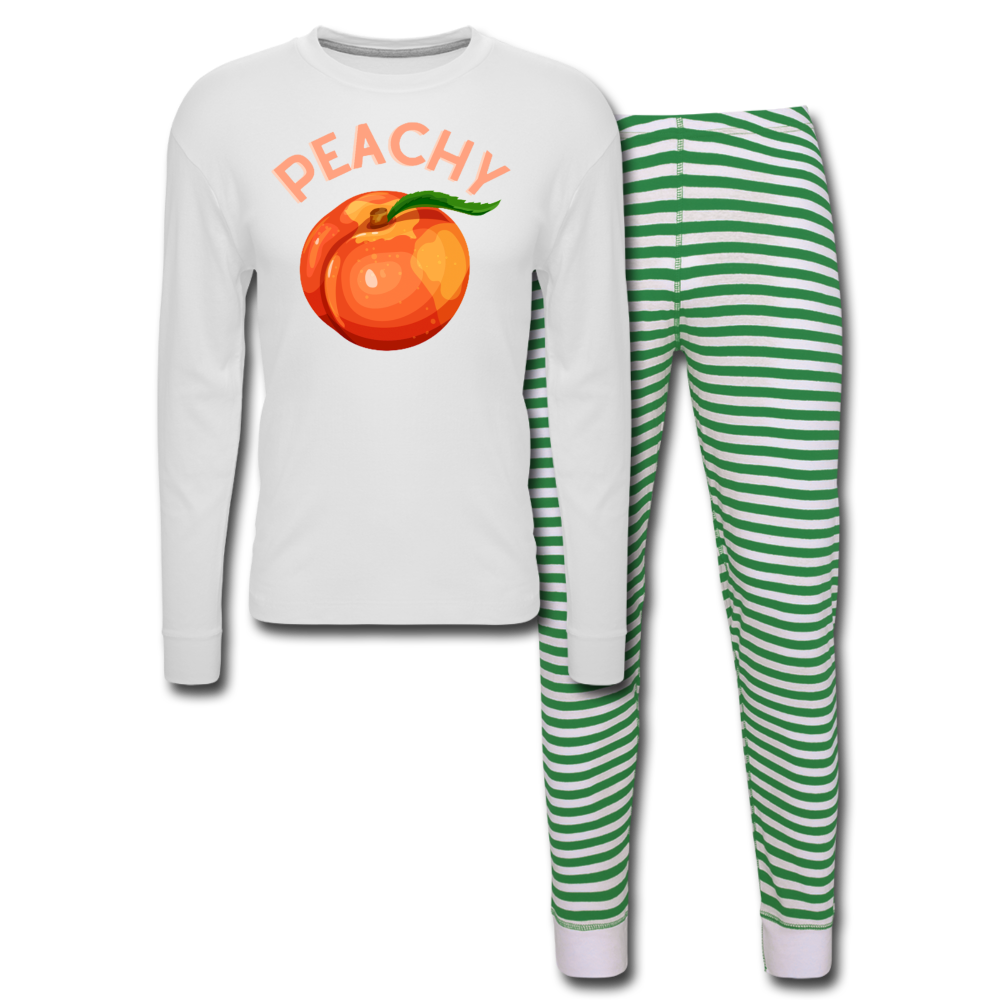 Peachy Unisex Pajama Set - white/green stripe
