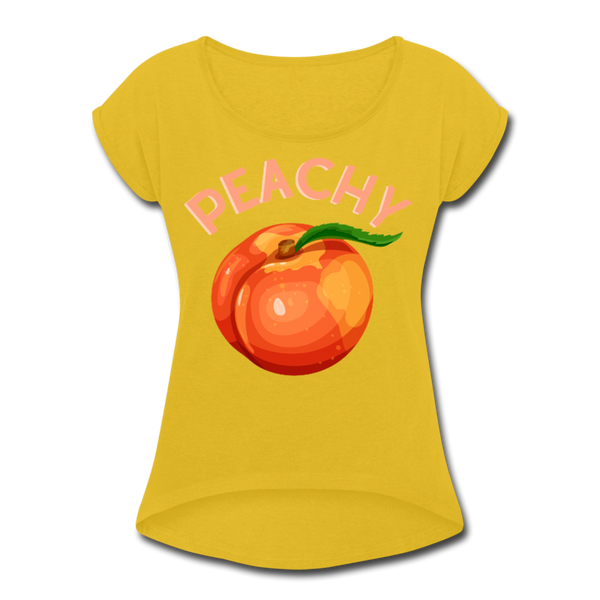 Peachy Women's Roll Cuff T-Shirt - mustard yellow