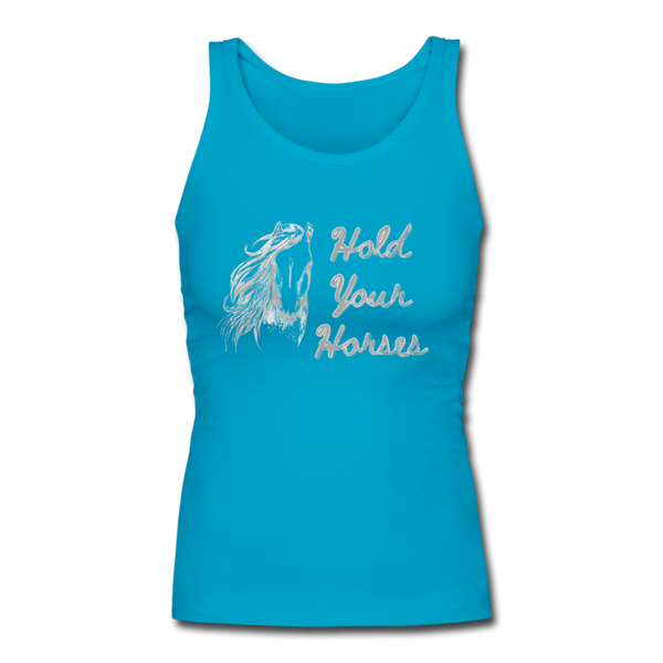 Horses Women's Longer Length Fitted Tank - turquoise