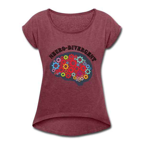 Neurodivergent Women's Roll Cuff T-Shirt - heather burgundy