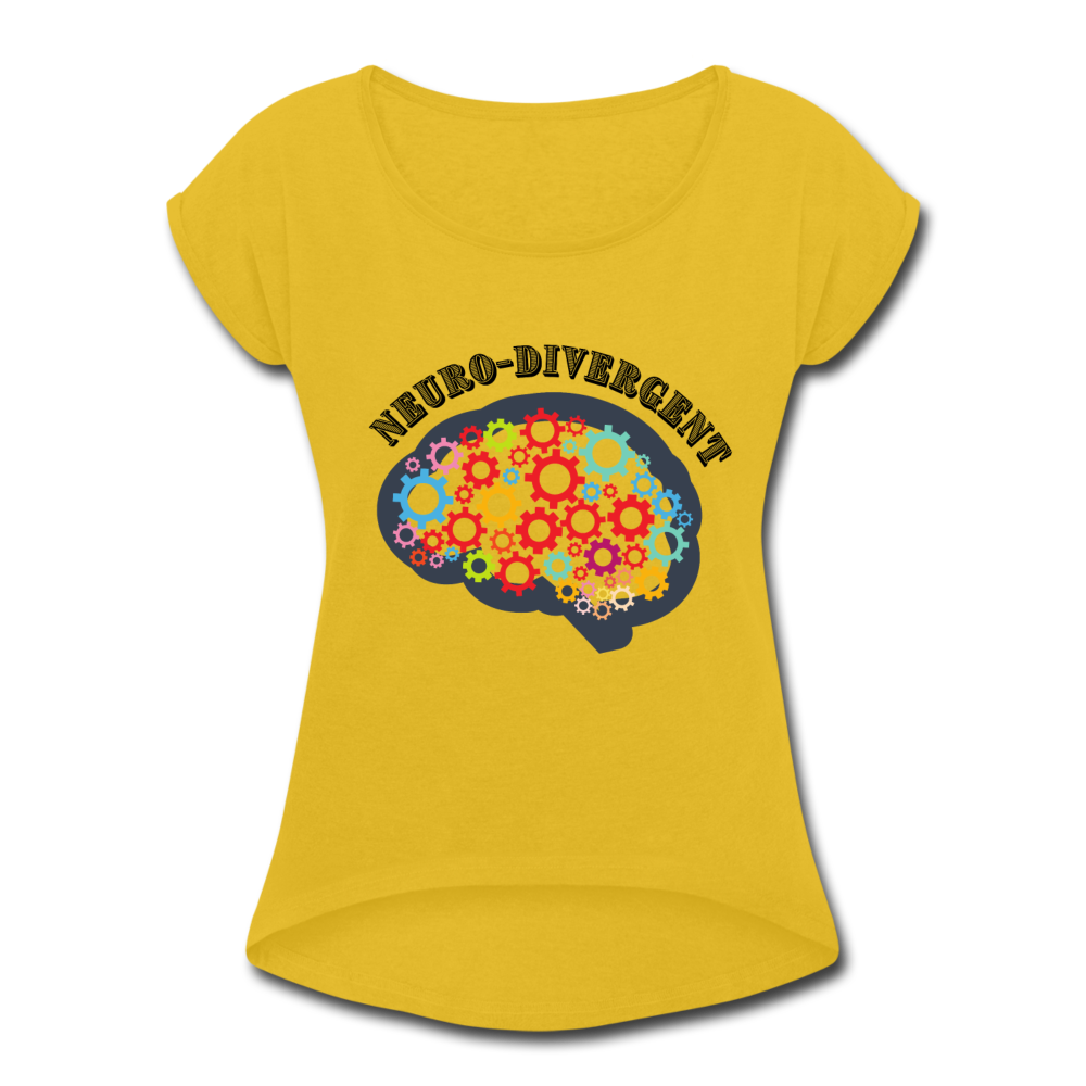 Neurodivergent Women's Roll Cuff T-Shirt - mustard yellow