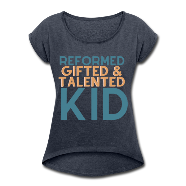 GT Kid Women's Roll Cuff T-Shirt - navy heather