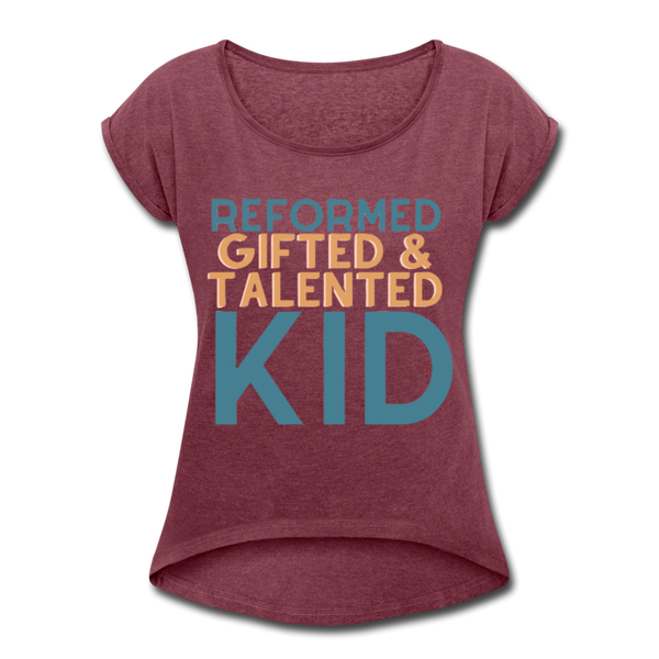 GT Kid Women's Roll Cuff T-Shirt - heather burgundy