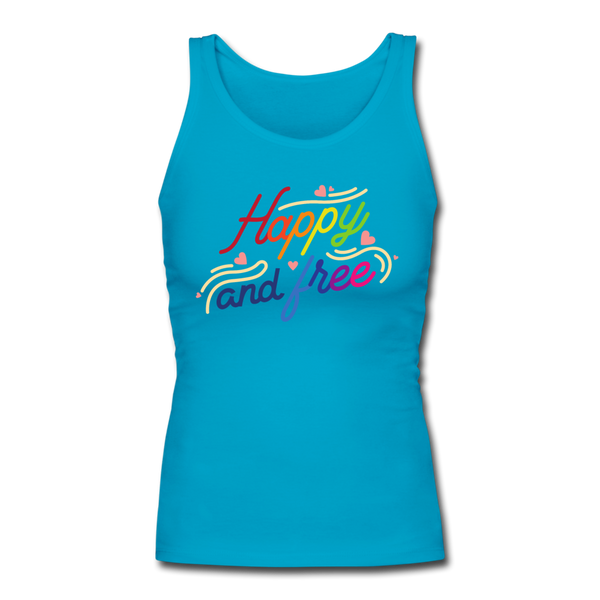 Happy Women's Longer Length Fitted Tank - turquoise