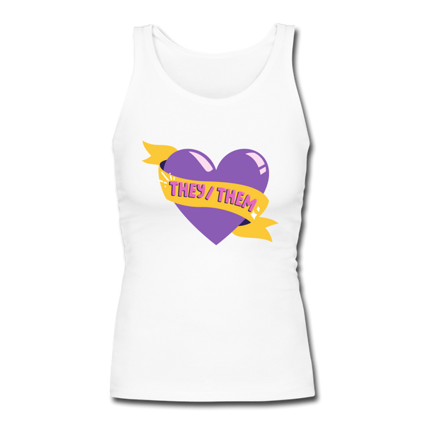 They/ Them Longer Length Fitted Tank - white