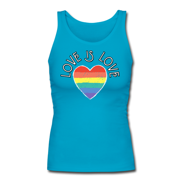 Love is Love Women's Longer Length Fitted Tank - turquoise
