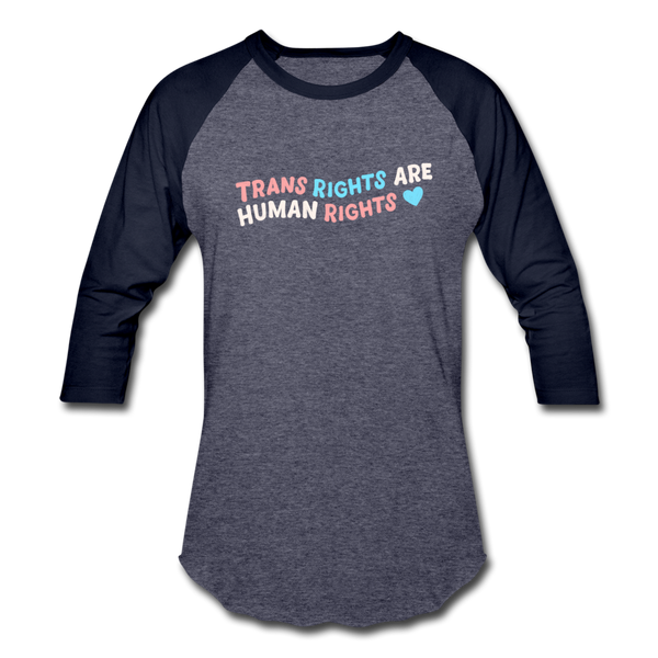Trans Rights Baseball T-Shirt - heather blue/navy