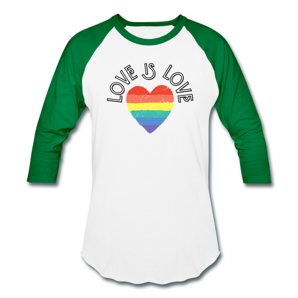 Love is love Baseball T-Shirt - white/kelly green
