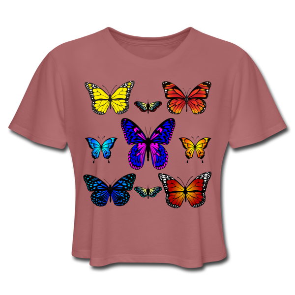 Butterfly Women's Cropped T-Shirt - mauve