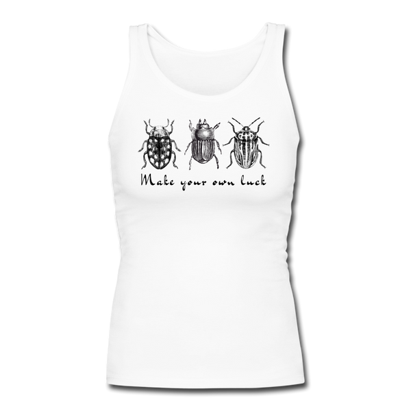 Beetle Luck Women's Longer Length Fitted Tank - white