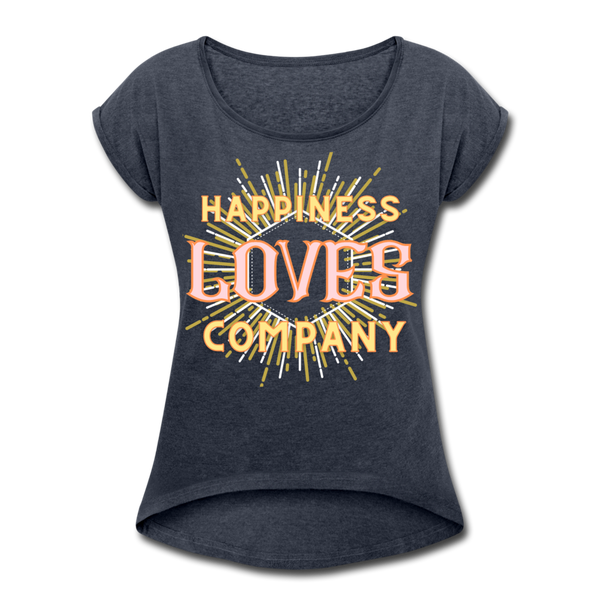Happiness Women's Roll Cuff T-Shirt - navy heather
