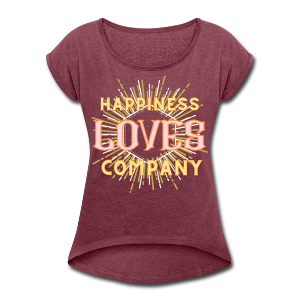 Happiness Women's Roll Cuff T-Shirt - heather burgundy