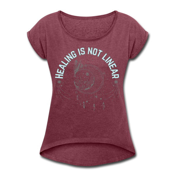 Healing Women's Roll Cuff T-Shirt - heather burgundy