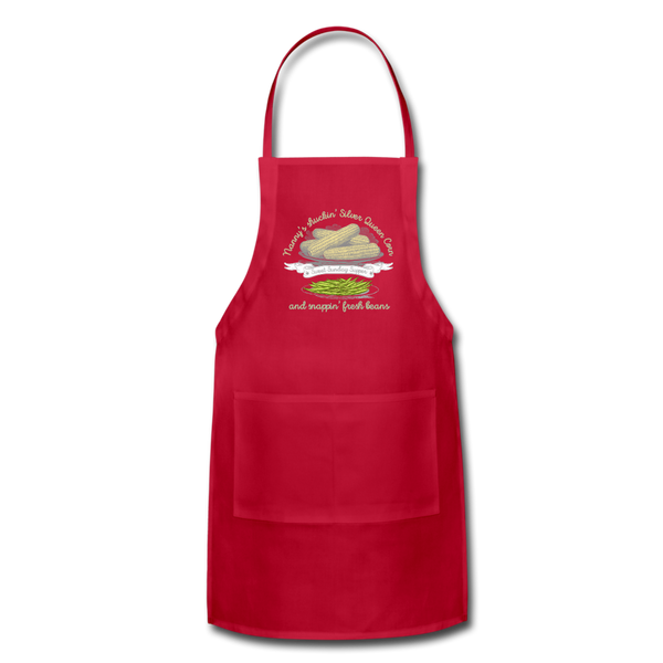 Shuckin' Corn & Snappin' Beans Adjustable Apron - red