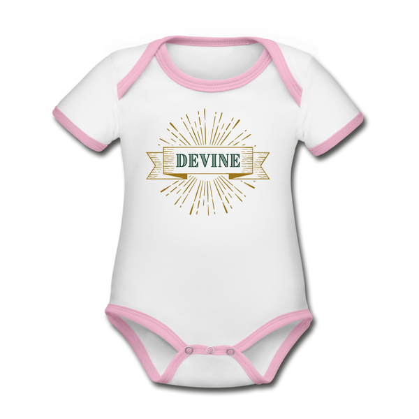 Devine Organic Contrast Short Sleeve Baby Bodysuit - white/pink