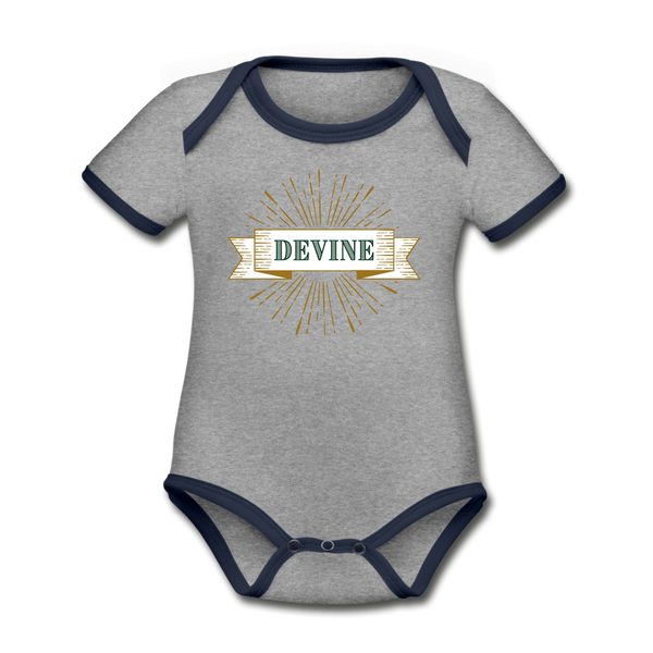 Devine Organic Contrast Short Sleeve Baby Bodysuit - heather gray/navy
