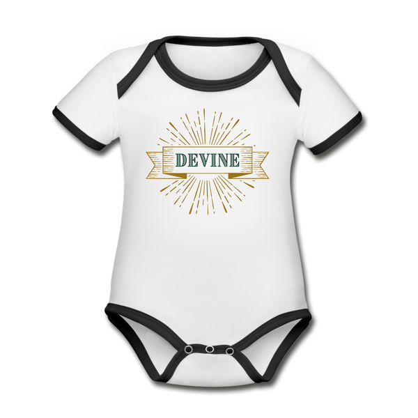 Devine Organic Contrast Short Sleeve Baby Bodysuit - white/black