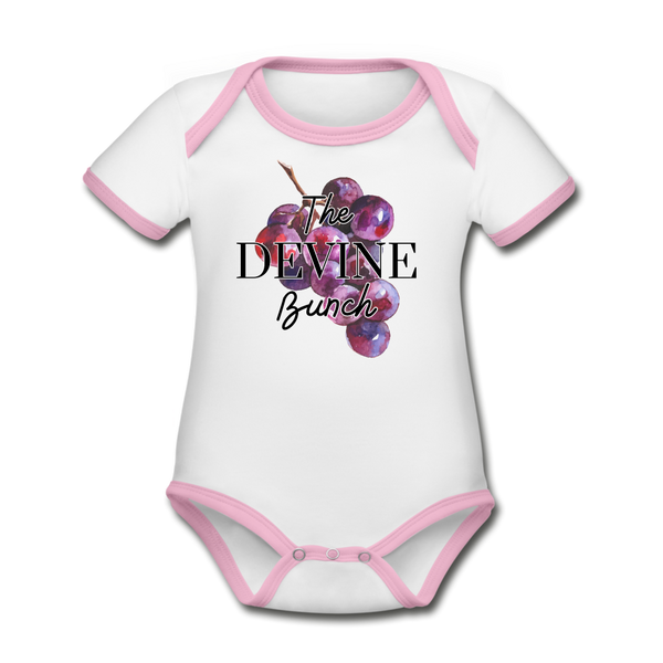 Devine Bunch Organic Contrast Short Sleeve Baby Bodysuit - white/pink