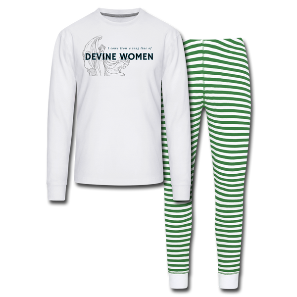Divine Women Unisex Pajama Set - white/green stripe